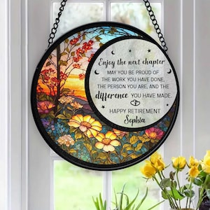 Custom Retirement Faux Stained Glass Suncatcher, Retirement Window Decor, Retirement Gifts For Her, Coworker Gifts, Retirement Keepsake