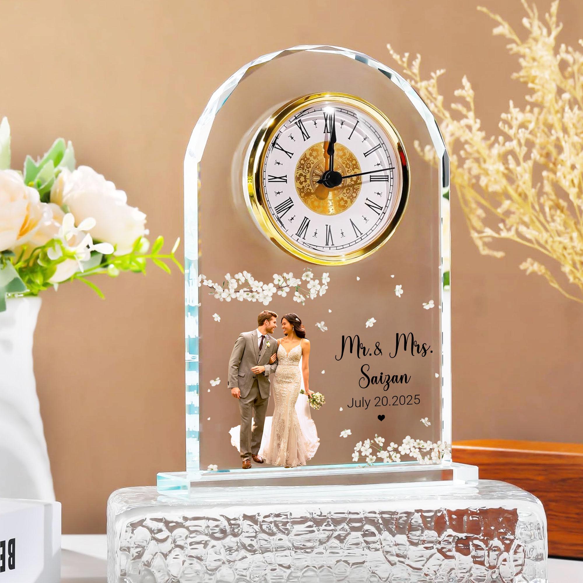 Personalized Mr & Mrs Wedding Anniversary Acrylic Desk Table Clock, Clock Gift For Husband or Wife, Wedding Anniversary Gift, Couple Gift