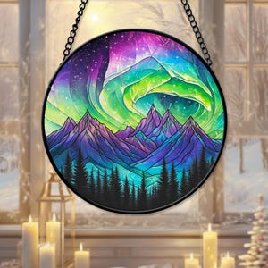 Faux Stained Glass Northern Aurora Suncatcher, Artic Aurora Suncatcher, Stained Glass Northern Light Ornament, Housewarming Gift