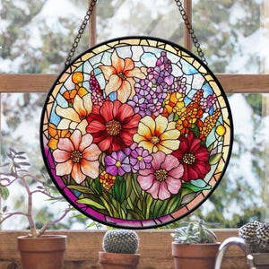 Faux Stained Glass Wildflowers, Wildflowers Suncatcher, Window Hangings, Flowers Suncatcher Gift, Flower Lover Gift, Gift For Mom