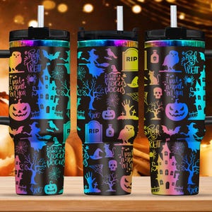 Vaso de Halloween de 40 oz con ambiente espeluznante, vaso de calabaza fantasma, vaso de Halloween para pedir dulces, vaso de calabaza fantasma de Halloween con garabatos