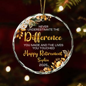 Personalized Retirement Acrylic/ Glass Ornament, Happy Retirement Appreciation Gift, Gift for Retired Women, Coworker, Retirement Keepsake