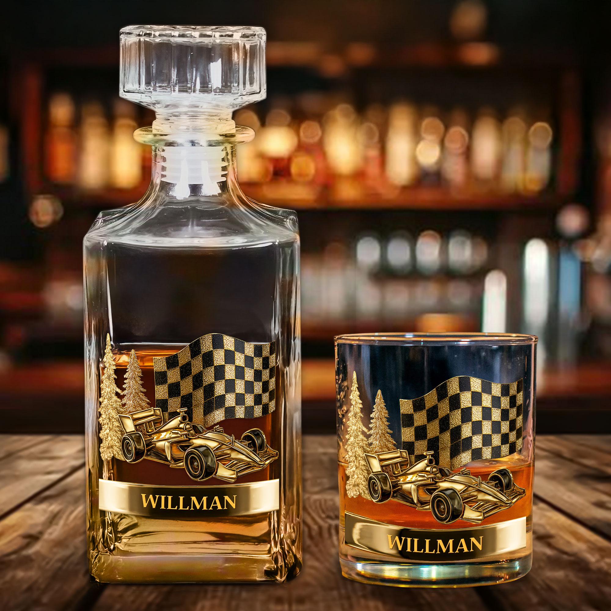 Custom Race Car Whiskey Bottle and Glass Set, Car Racing Barware Gift, Racing Whiskey Set for Men, Custom Driver Gift,Fast Car Lover Present