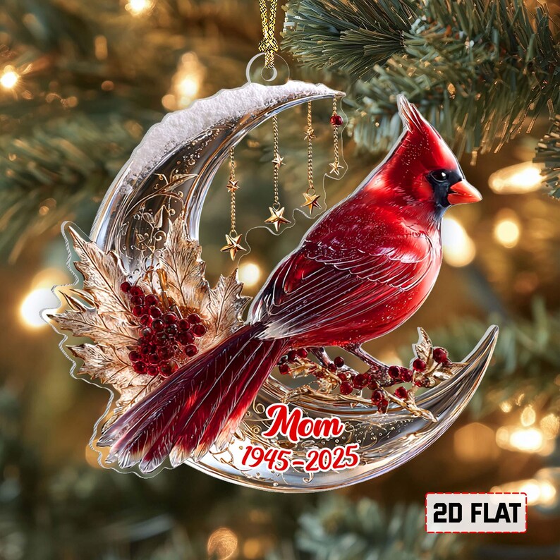 2D FLAT Custom Red Cardinal Memorial Christmas Acrylic Ornament, in ...