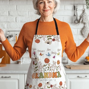 Custom Grandma & Grandkids Names Apron, Personalized Mom And Kids Apron, Mother&#39;s Day Gift For Mom/ Grandma, Apron Gift From Grandkids