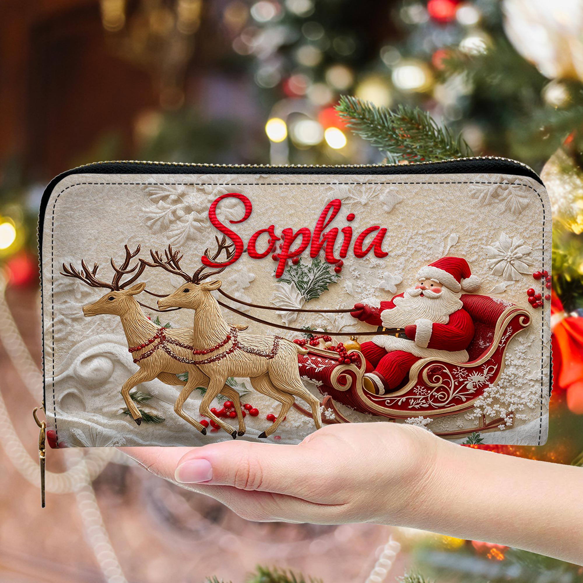 FUIBENG Women's Long Wallet PU Leather Zipper Purse - Santa Claus Design, Multiple Pockets, 7.87"L - View #5