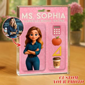 Custom Photo Teacher Faux 3D Figure Acrylic Keychain, Personalized Teacher Gift Box, Cartoon Portrait Keyring for Teacher Appreciation