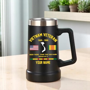 Custom Veteran Of Vietnam War Beer Cup/ Coffee Stained Tumbler, Custom Military Service Memory Tumbler, Vietnam Vet Stainless Steel Mug