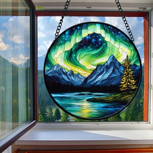Faux Stained Glass Northern Aurora Suncatcher, Artic Aurora Suncatcher, Stained Glass Northern Light Ornament, Housewarming Gift
