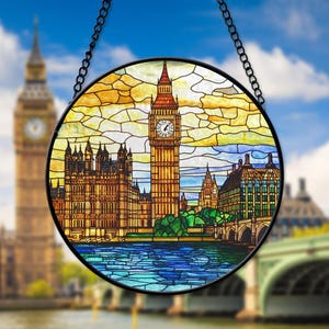 Big Ben London Glass Suncatcher, Big Ben Window Hanger, Travel Lovers Gifts, Big Ben Print Decor