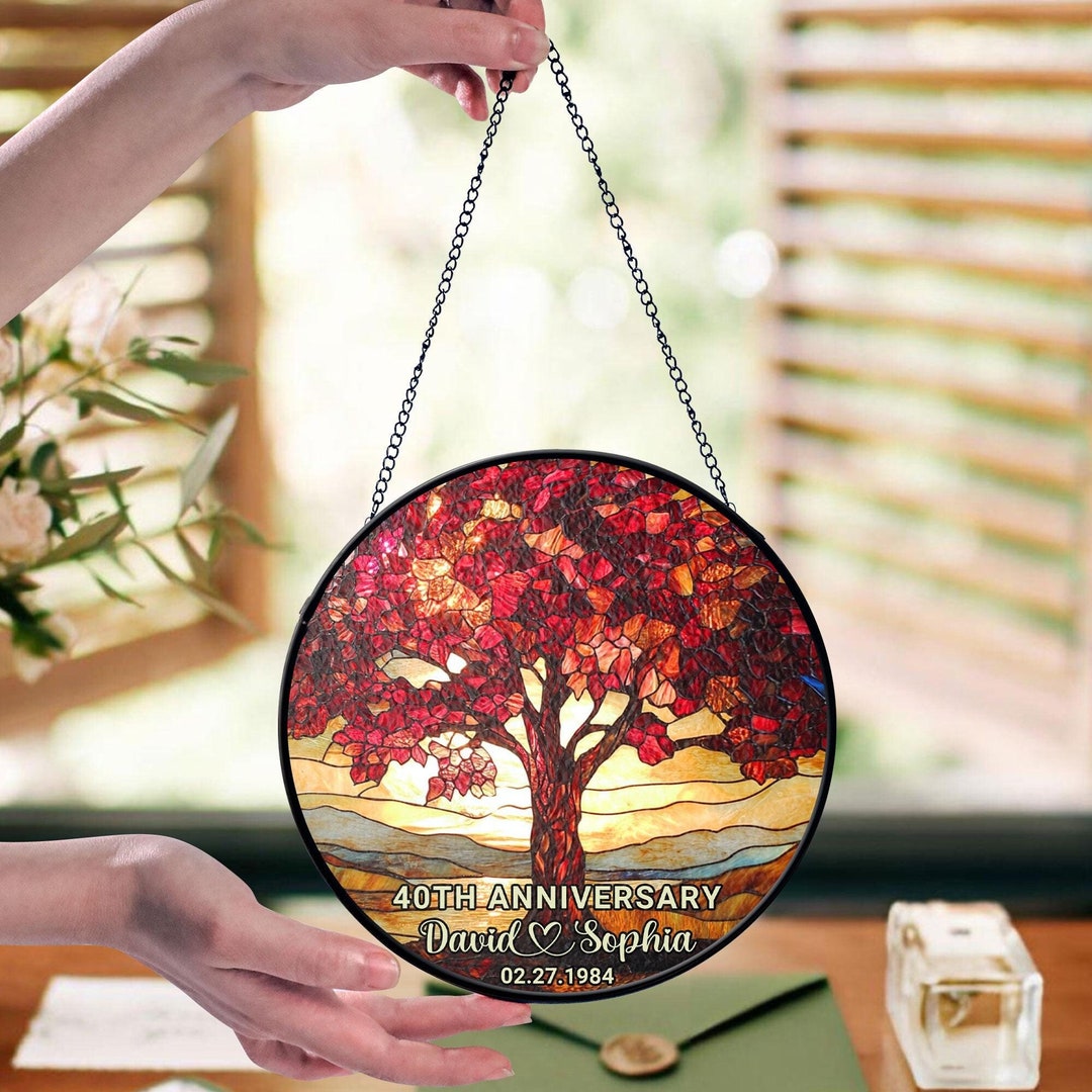 Personalized 40th Ruby Wedding Anniversary Suncatcher, 40th Anniversary ...