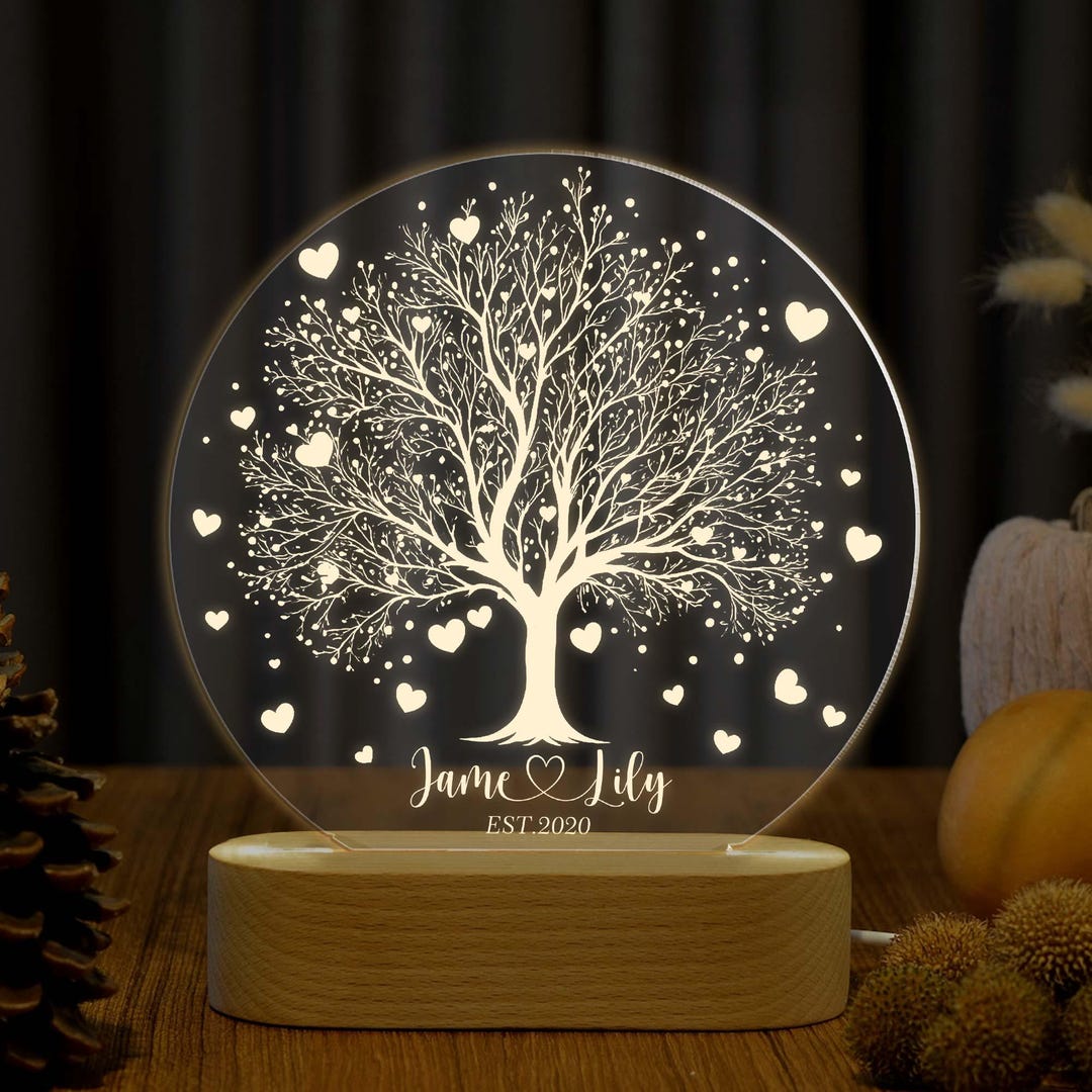 Tree Led Night Light Custom Couple Tree LED Night Light, Wedding Date Gift for Husband Wife ...