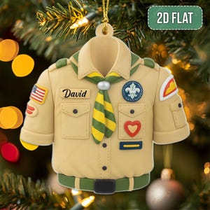 Benutzerdefinierte 2D abgeflachte Pfadfinderuniform Ornament, personalisiertes Scout Shirt Weihnachtsandenken, Geschenk für Pfadfinder, Pfadfinder und Führer