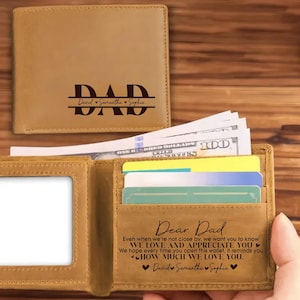 Personalized Dad and Kids Names Leather Wallet, Custom Family Name Leather Wallet, Father's Day Gift, Gift for Dad/ Grandpa, Husband Wallet