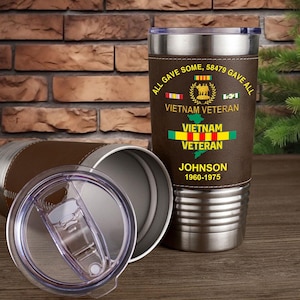 Custom Vietnam War Memorial - All Gave Some 58479 Gave All Faux Leather Tumbler, Vietnam Veteran Gift Tumbler Faux Leather Wrap Gift For Him