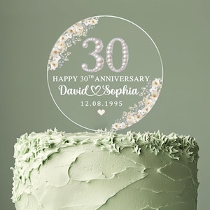 Personalized 30th Wedding Anniversary Cake Topper, Pearl 30th Anniversary Acrylic Cake Topper, 30th Wedding Anniversary Decor, Wedding Gift