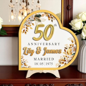 Personalized 50th Wedding Anniversary 2 Layer Wooden Frame, Golden Wedding Anniversary Gift, 50th Wedding Gift, 50th Anniversary Wooden Sign