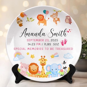 Personalized Birth Announcement Keepsake Plastic Plate, Custom Baby Birth Stats Plate, Newborn Gift, New Parents Gift, Baby Shower Gift