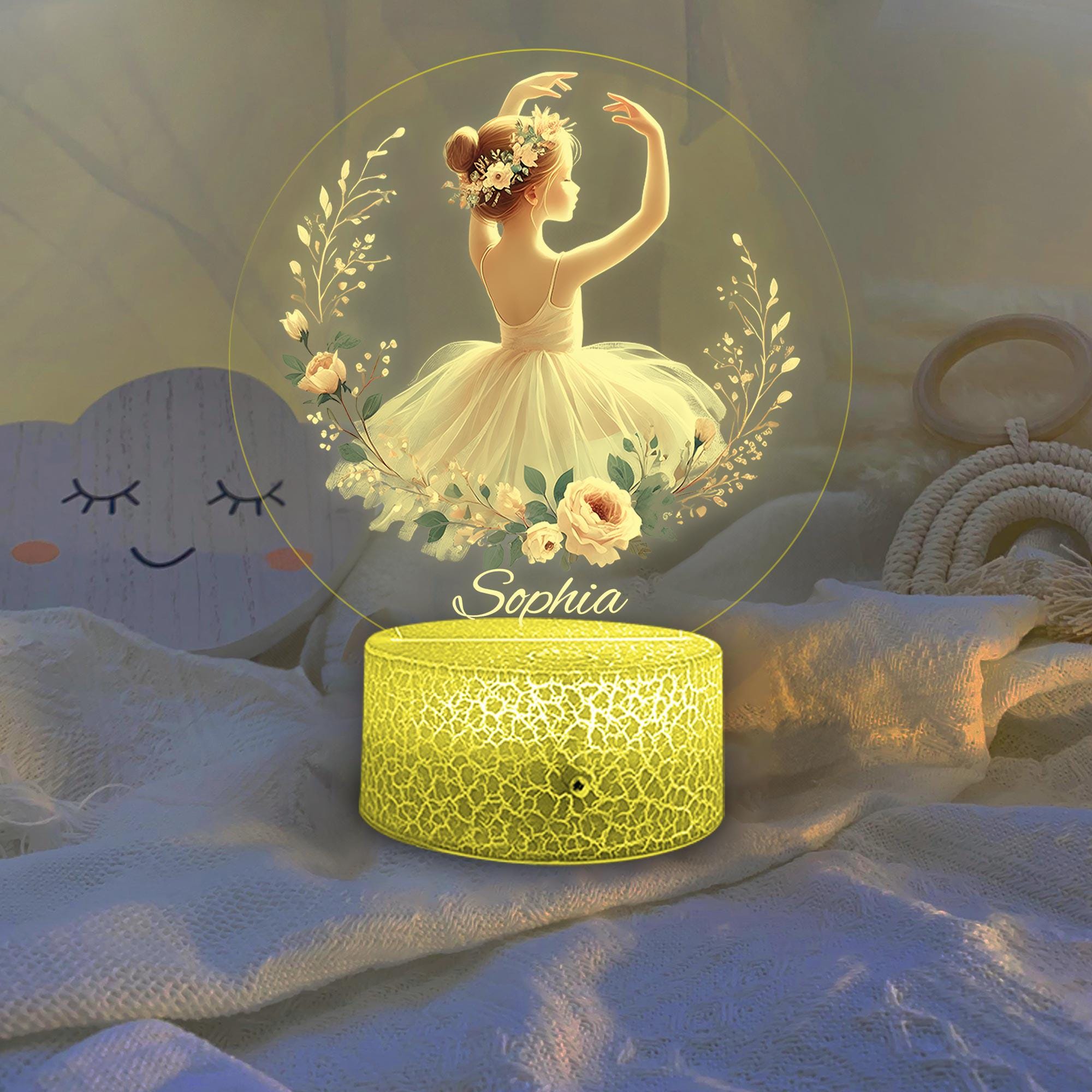 Lampada LED Ballerina Personalizzabile Con Nome - 7 Colori, Luce Notturna, Alimentazione USB O Batterie