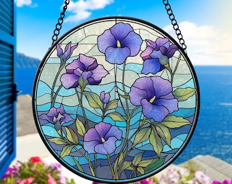 Birth Month Flowers Faux Stained Glass Window Hanging, Birthday Gift For Her, Birth Month Flower Suncatcher, Christmas Gift For Mom, Grandma