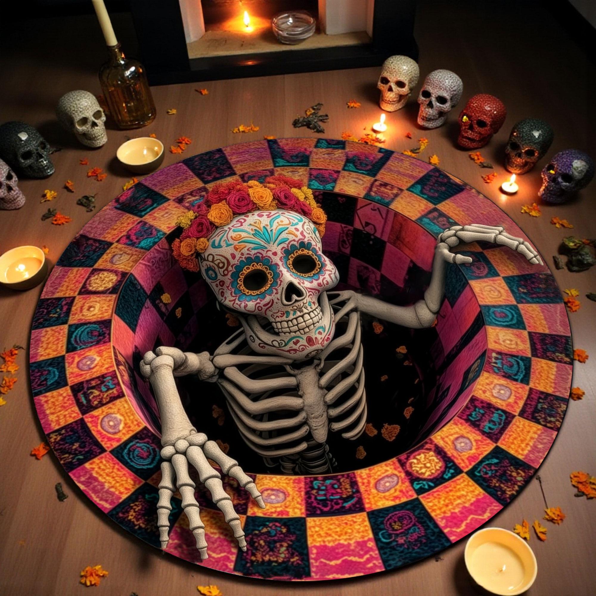 Alfombra redonda 3D Día de los Muertos: tapete con esqueleto de calavera de  azúcar, alfombra redonda del Día de los Muertos, decoración gótica para  festivales mexicanos. - Etsy México, image size:2000x2000