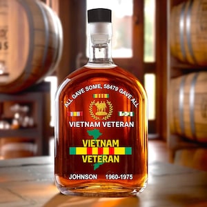 Custom US Army Vietnam Veteran Whiskey Bottle Decanter, Personalized Vietnam War Veteran Gift, Military Gift, Proudly Served Veteran Gift