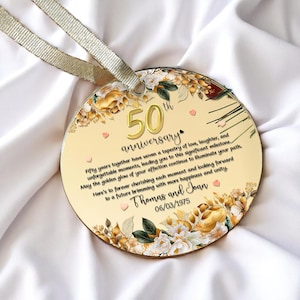 Personalisierte 50. Hochzeitstag Spiegel Acryl Verzierung, goldene Hochzeit Andenken Geschenk für Eltern Großeltern, Hochzeitstag