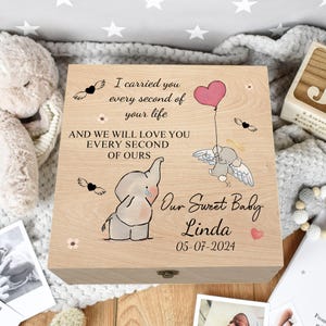 Scatola dei ricordi commemorativa personalizzata per bambini, scatola dei ricordi in legno per la perdita del bambino, memoriale per la perdita infantile, regalo in lutto per un bambino angelo, ricordo di aborto spontaneo