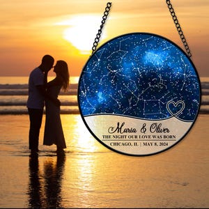 Benutzerdefinierte Sternenkarte Faux Buntglas Suncatcher, Geschenk für Paar, Konstellationskarte, Jahrestagsgeschenk Valentinsgeschenk, Paarandenken-Geschenk