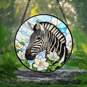 Zebra Faux Stained Glass Suncatcher Ornament, Zebra Suncatcher, Gift For Zebra Lovers, African Wildlife Art Glass Decor Home
