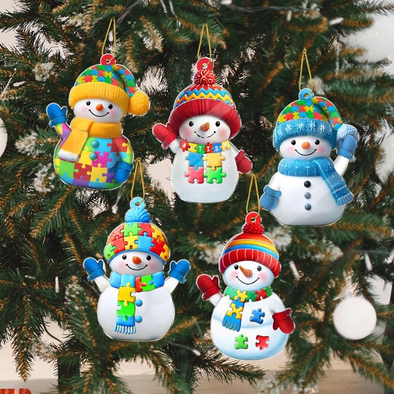Adorno acrílico de muñeco de nieve para niños con autismo, regalo