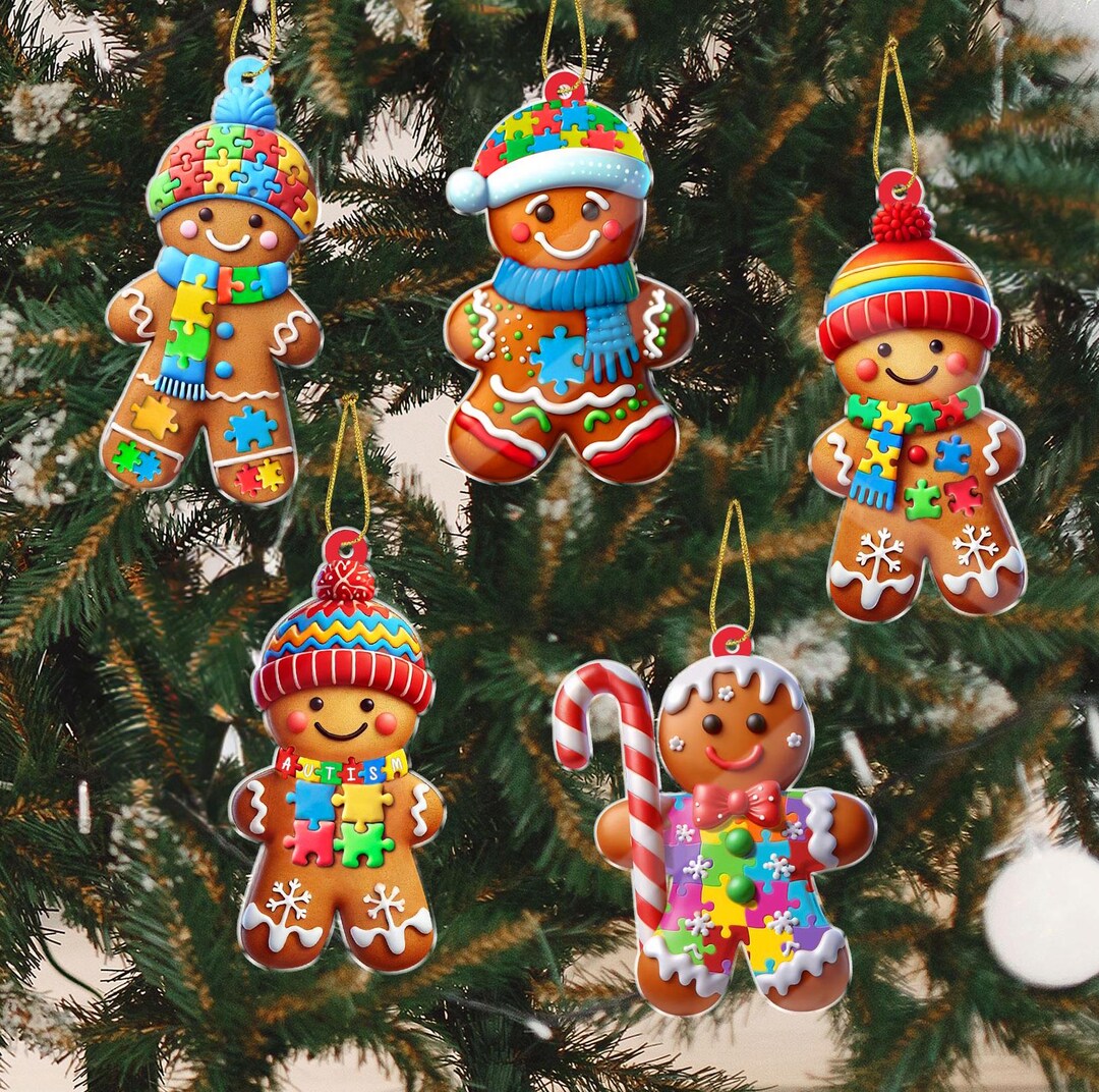 Gingerbread Autism Kids Acrylic Ornament Set, Christmas Gift for ...