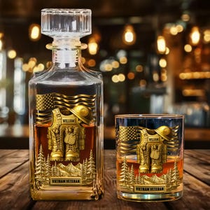 Custom Name Vietnam Veteran Whiskey Decanter Set, Military Gift For Veteran, Veterans Whiskey Bottle, Veteran Day Gift For Dad, Grandpa