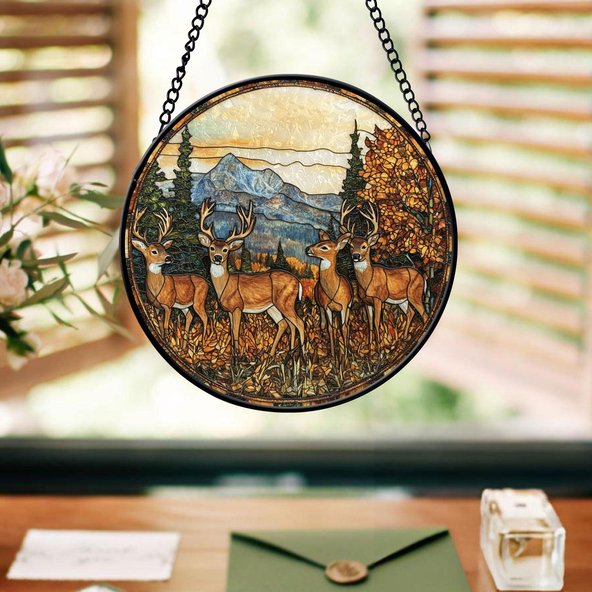 Deer Faux Stained Glass Window Hanging, Deer Hunting Lover Gifts, Christmas Gifts, Birthday Gifts, Deer Lover Gifts, Hunter Gifts