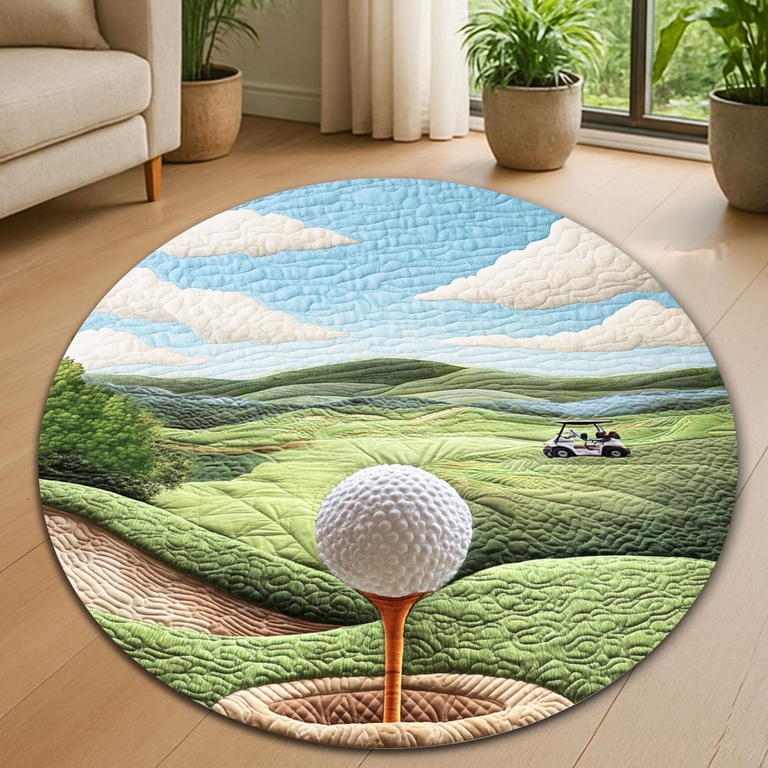 3D Golf Course Round Rug, Realistic Printed Mat for Golfer Room, Sports ...