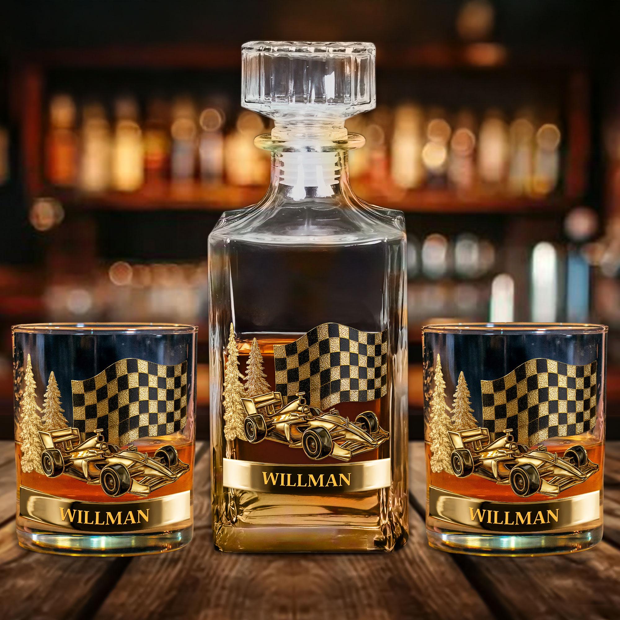 Custom Race Car Whiskey Bottle and Glass Set, Car Racing Barware Gift, Racing Whiskey Set for Men, Custom Driver Gift,Fast Car Lover Present