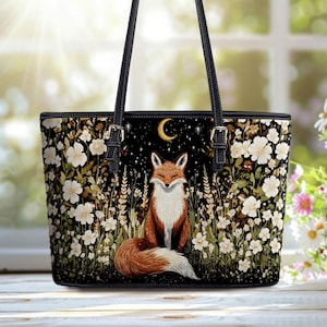 Canvas tas Fox in the Forest, Cottagecore forestcore-tas, Fox Vibes-tassen, Forest And Fox-tas, cadeau Fox Lover, cadeau voor haar