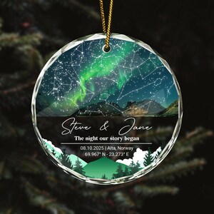 Personalized Star Map Glass/ Acrylic Ornament, The Night We Met Ornament, Couple Anniversary Ornament, Night Sky By Date Christmas Ornaments