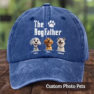 Boné jeans personalizado The DogFather, boné com desenho animado 2D para animais de estimação, presente engraçado para pais de cachorro e amantes de animais de estimação, boné personalizado com desenho animado de animais de estimação