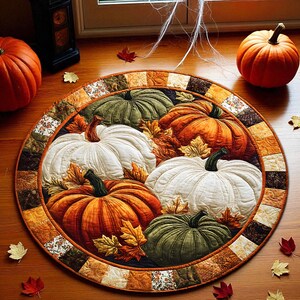 Fall Pumpkin Round Rug, Rustic Autumn Carpet with Colorful Pumpkins and Leaves, Cozy Seasonal Area Rug for Farmhouse Decor,Pumpkin Fall Gift