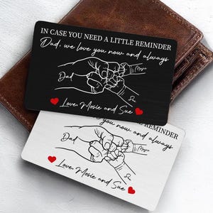 Tarjeta de billetera de metal personalizada para papá, mensaje personalizado de los niños, regalo del Día del Padre, regalo de cumpleaños para papá, recuerdo significativo