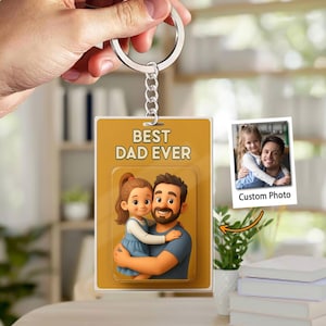 Benutzerdefinierte 2D-Karikaturfigur Box-Foto-Schlüsselbund für Papa, personalisierter Acryl-Schlüsselbund Familienfigur-Karte Schlüsselbund, benutzerdefinierte Karikatur für Vater