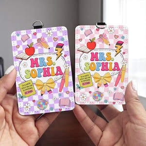 Porte-cartes d'identité en cuir pour enseignant personnalisé, Accessoires de tour de cou pour enseignant personnalisés, Cadeau de rentrée pour enseignant, Cadeau de fournitures scolaires
