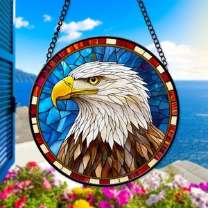 Eagle Faux Stained Glass Suncatcher, Eagle Artwork Window Hanging, Eagle Ornament Gift, Eagle Lovers Gift Idea