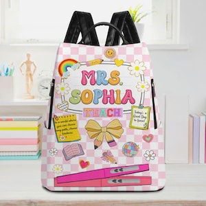Personalized Teacher Leather Backpack, Custom Teacher Bookbag Gift, First Day Of School, Teacher Appreciation, End Of Year Present