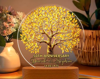 Personalized 50th Wedding Anniversary Led Light, Wedding Anniversary Keepsake, Golden Wedding Anniversary Gift, Husband Gift
