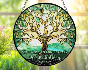 Personalized 55th Emerald Wedding Anniversary Suncatcher, 55th Anniversary Keepsake Window Hangings, Gift for Couple, Husband and Wife gift