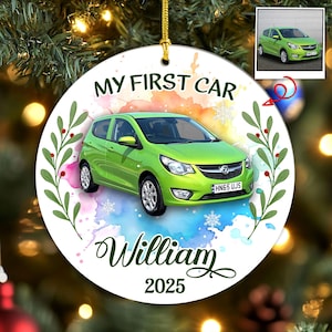Custom Photo Car Ornament 2025 – My First Car Personalized Photo Ornament, New Driver Gift for Him or Her