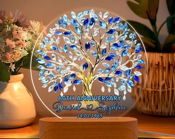 Personalized 60th Wedding Anniversary Led Light, Wedding Anniversary Keepsake, 60th Wedding Anniversary Gift, Husband Gift