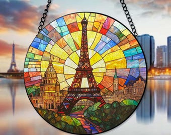 Eiffel Tower Faux Stained Glass Suncatcher, Eiffel Tower Window Hanger, Travel Lovers Gifts, Eiffel Tower Print Decor, France Lover Gifts